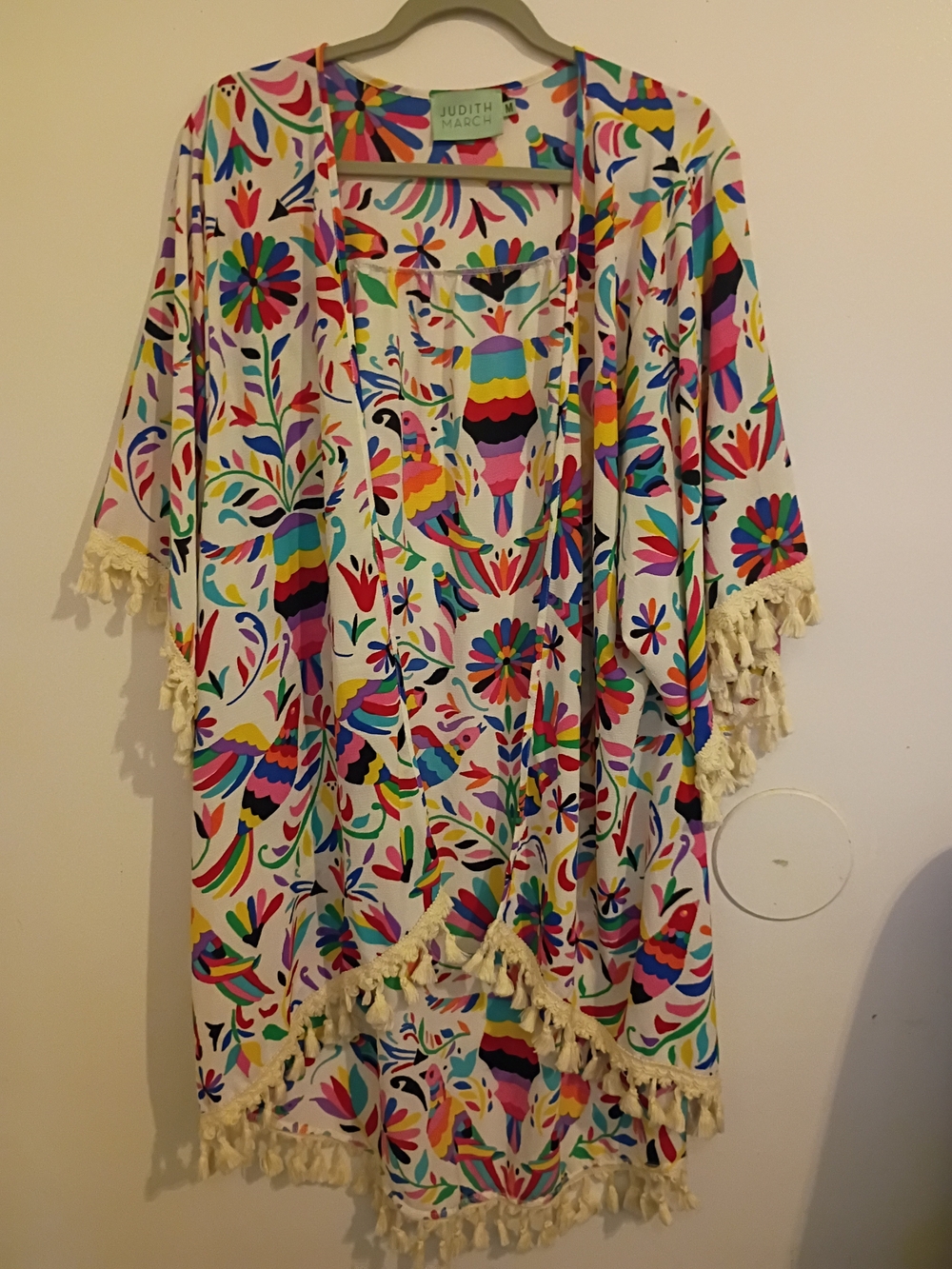 Judith March Multicolor Floral Tassel Kimono Jacket Sz M